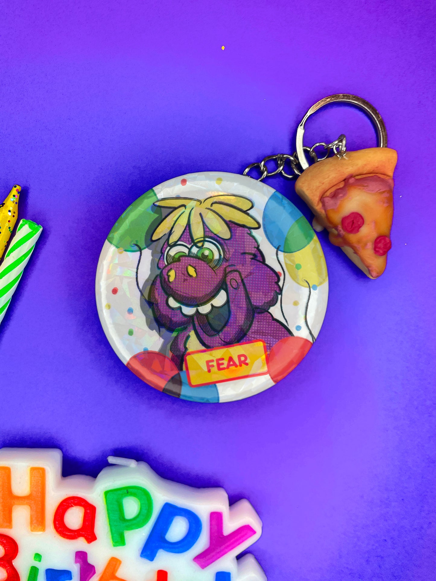 Charles Cheddar Holographic 90s Keychain+ Pizza Charm