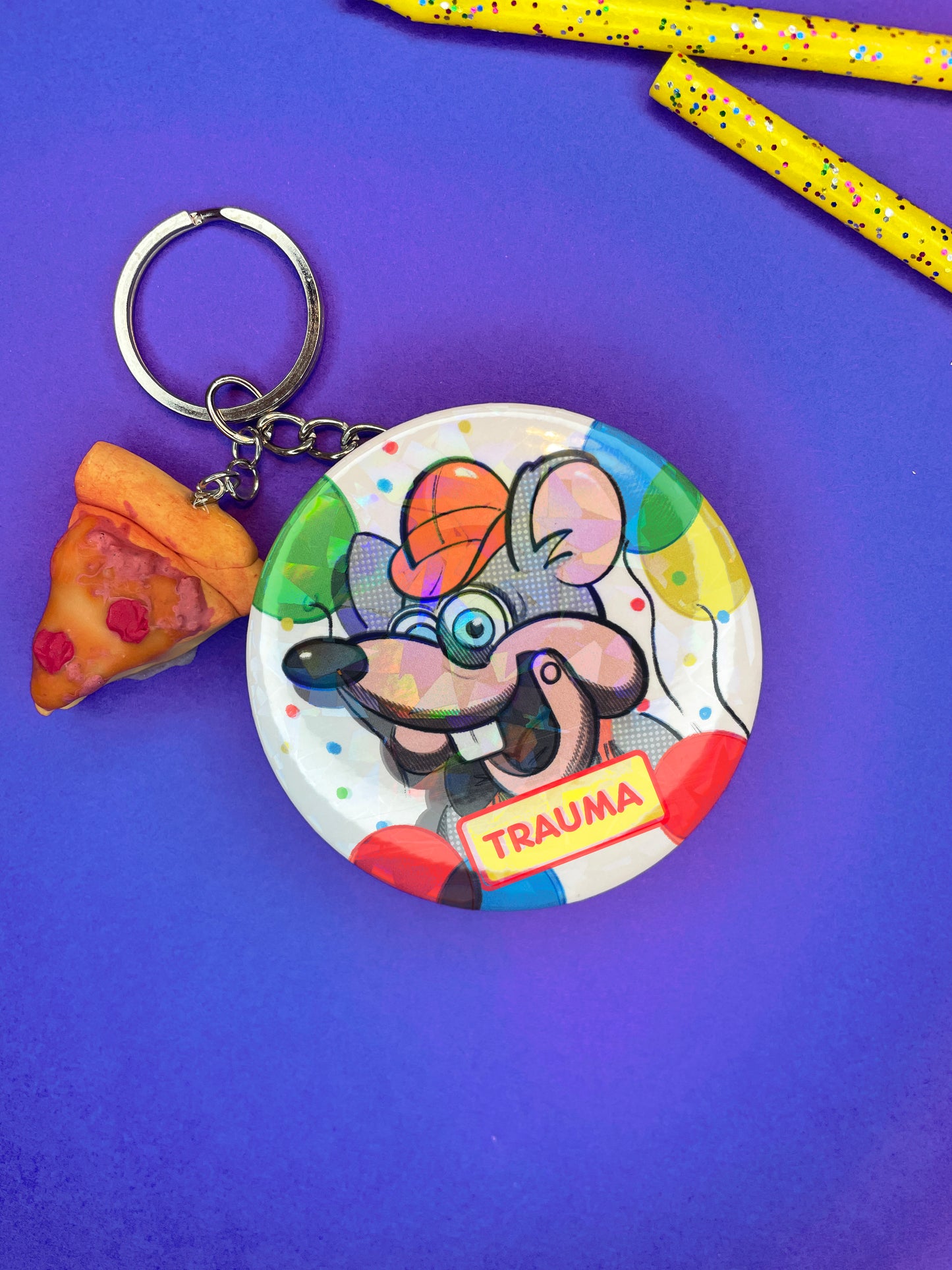 Charles Cheddar Holographic 90s Keychain+ Pizza Charm